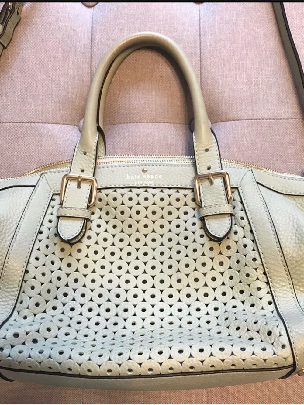 Kate Spade Mercer Isle Sloan - perforated leather satchel with gold-tone buckles